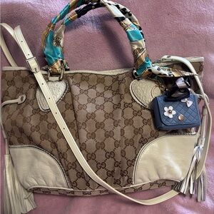 Gucci Brown and Cream Shoulder/Crossbody Bag with Monogram Pattern-Authentic!!!